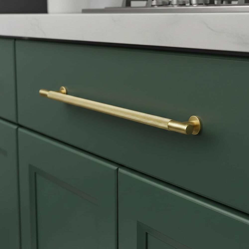 Solid Brass Appliance Handle Pull, 18 Inch (457mm) Hole Center Grooved Gold 1-pk
